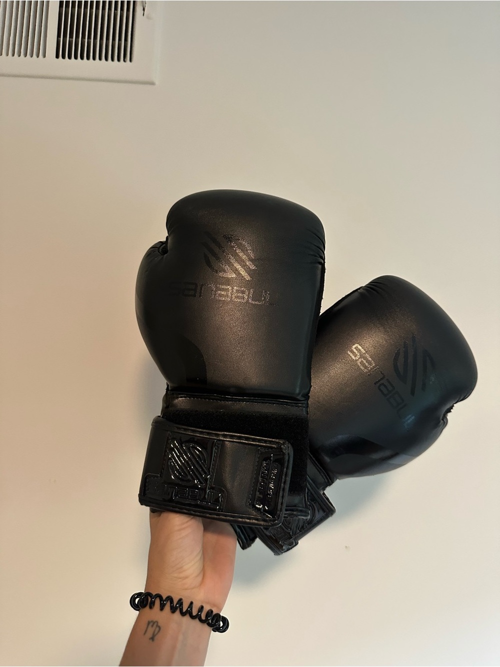 Men's Black Boxing Gloves with Three Hand Wraps